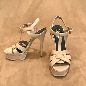 SAINT LAURENT-Nude Tribute T-strap Platform Sandal